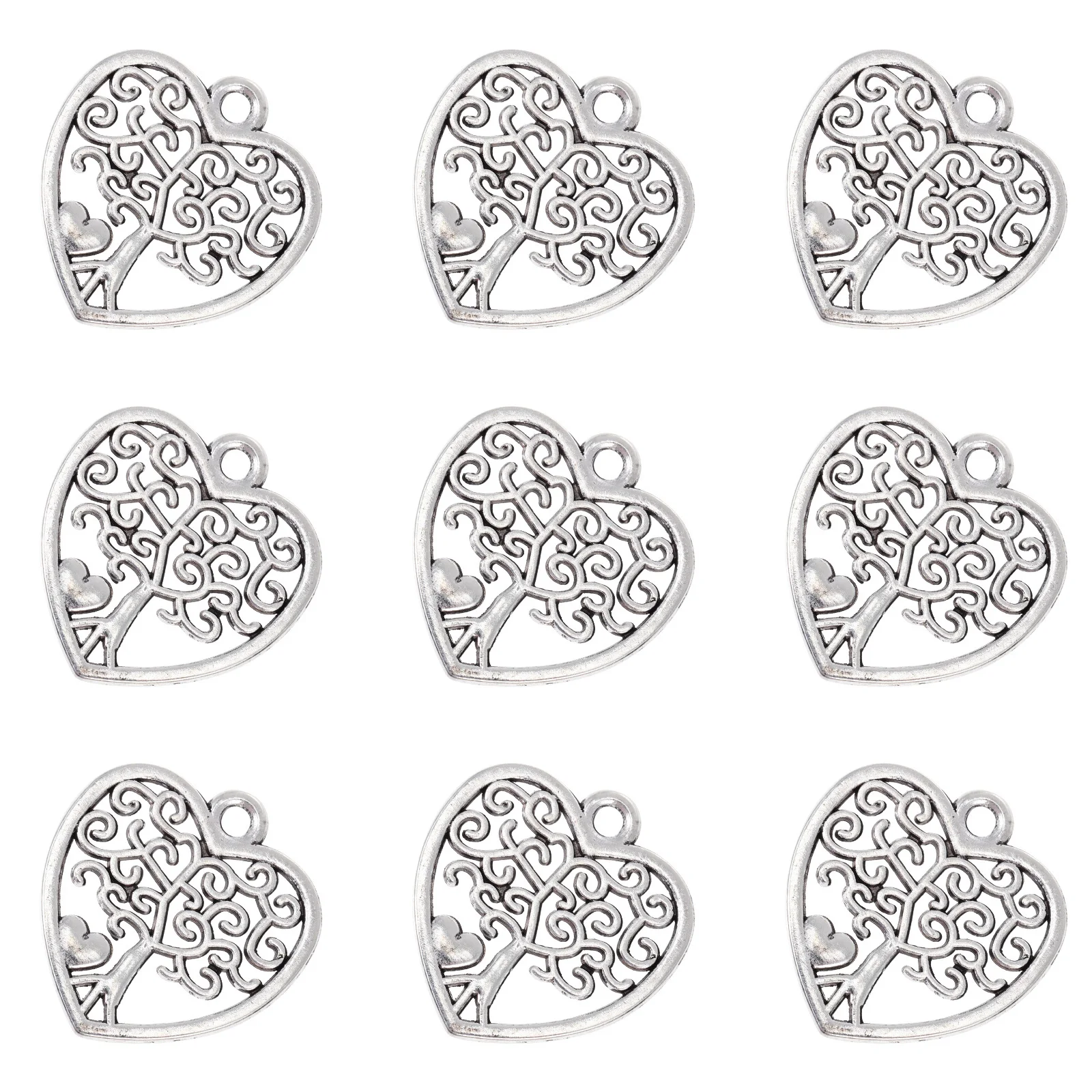 

50Pcs Hollow Tree Pendants Heart Shaped Alloy DIY Key Chains Necklace Decorative Jewelry Accessories Heart Shaped Adornments