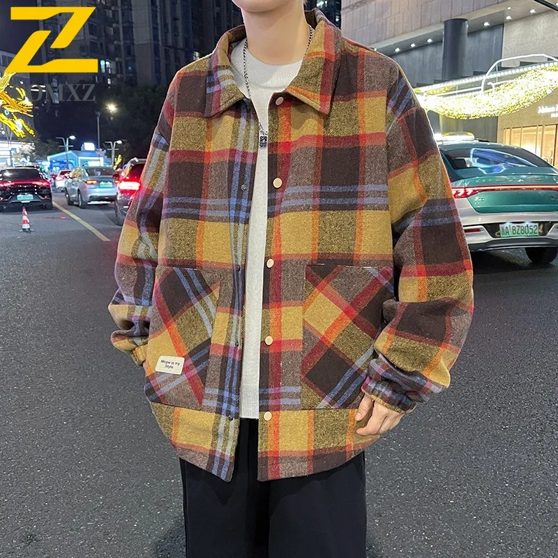 

COMXZ 2025 Mens Jackets Plus Size Knit Patchwork Houndstooth Lightweight Streetwear Windproof Jacket Fashion Classic Coat