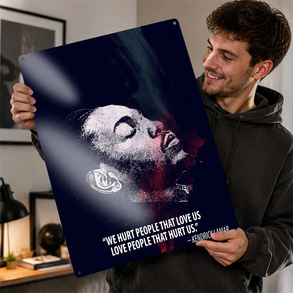 Kendrick Lamar Love Quote Portrait Printed Poster Duotone Wall Art For Music Studio Customized Aluminum Metal Sign Rap Fan Gift