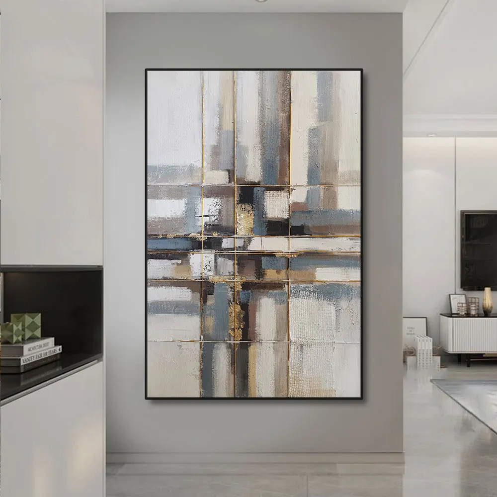 100% Hand-painted Abstract Urban Landscape Oil Painting On Canvas Modern Blue Grey Wall Art Painting for Living Room Decoration