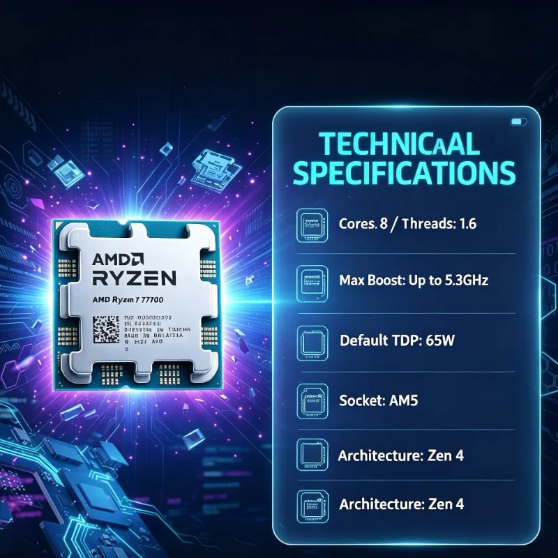 AMD Ryzen R7 7700 Desktop Central Processing Unit Zen4 Socket AM5 AM5 Platform Computer Parts