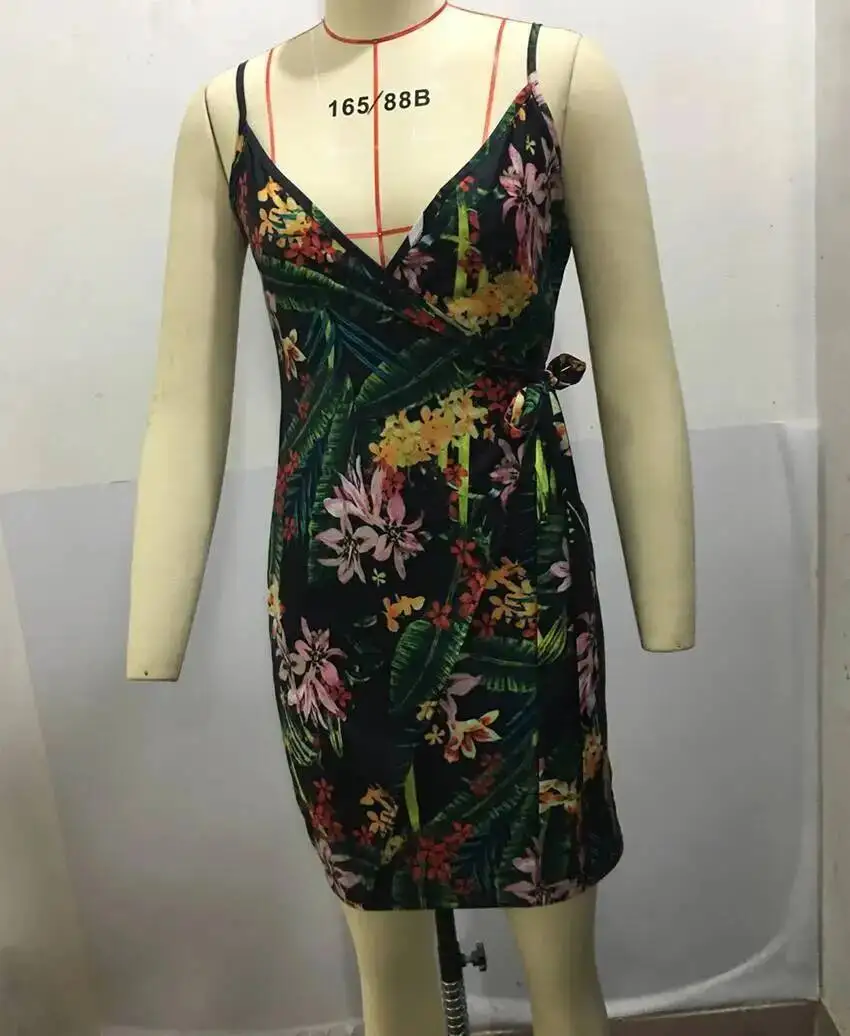 Vestido feminino sexy com decote em v, alça espaguete, vestido de festa slim fit com cinto, vestidos de coquetel de verão VYG0