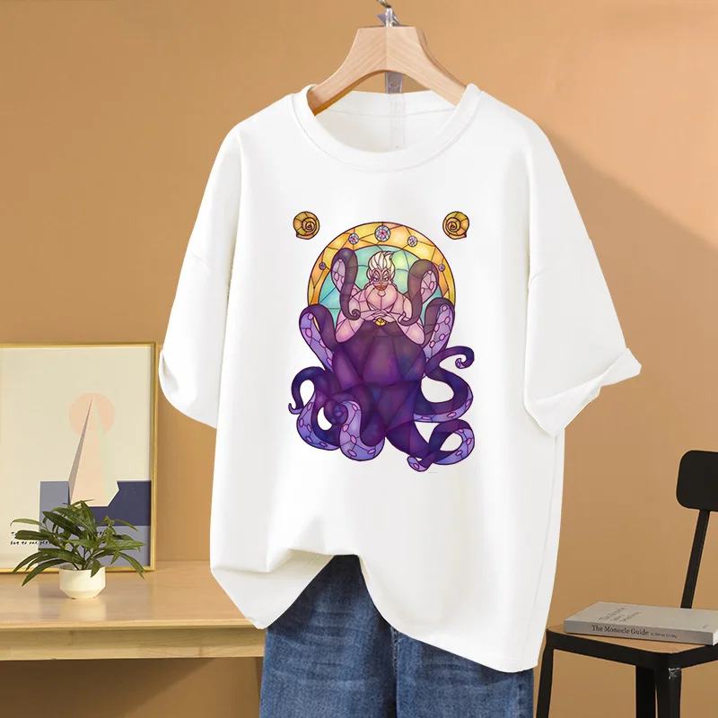 Disney The Little Mermaid Ursula print T-shirt Leisure Sports Street Harajuku Couple Student T-shirt