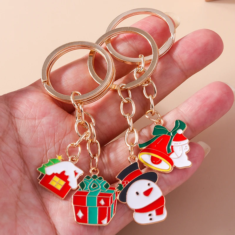 Aihua New Cute Christmas Keychain Christmas Tree Deer Bell Santa Snowman Keychains Bag Car Key Holder New Year Jewelry Gift image 2