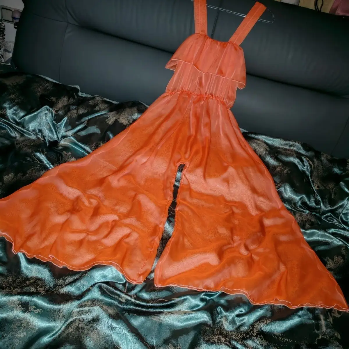 

Glossy See Through Mesh Sleeveless Jumpsuit Loose Wide Leg Plus Size Playsuit Women