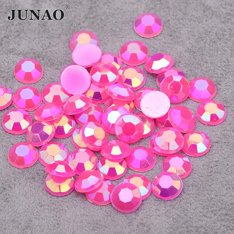 JUNAO 6 7 8 mm Yellow AB Flatback Jelly Round Rhinestone Glue On Acrylic Crystal Sticker Scrapbook Beads For DIY Decoration