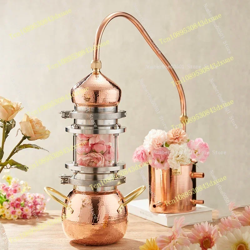 Retro Pure Copper Glass Hydrosol Distiller Household Small Purifier For Homemade Essential Oil Brandy Fruit Wine Brewing -001