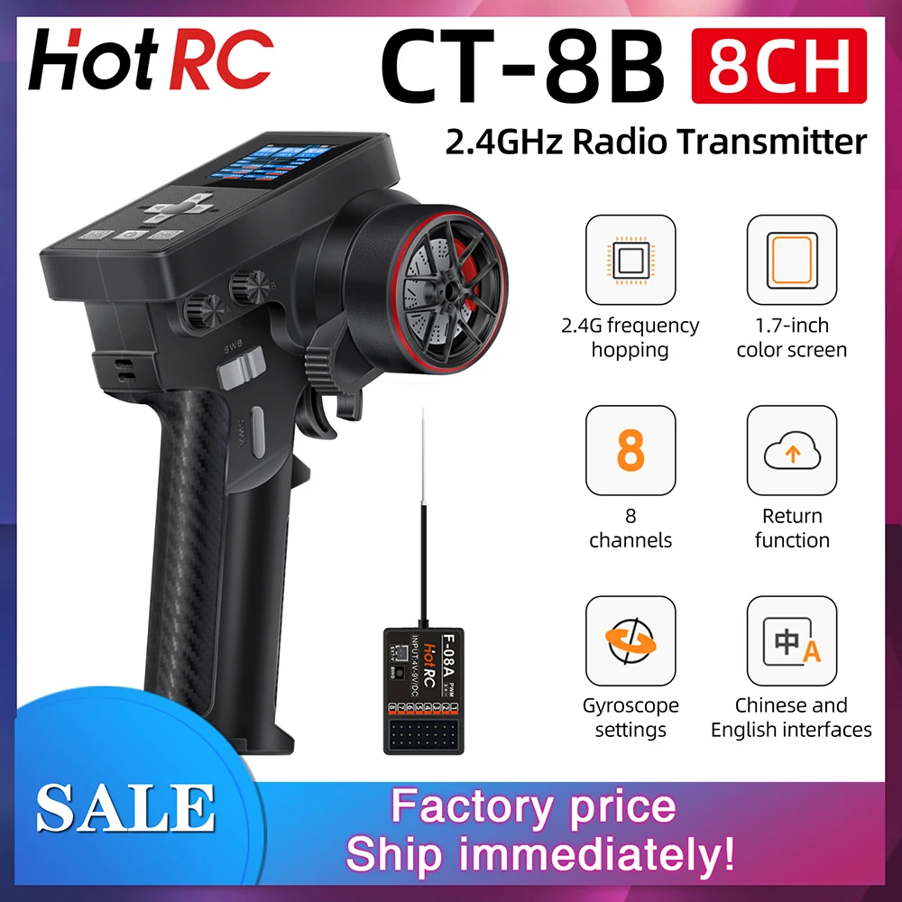 NIEUWE HotRC CT-8B 8CH Radio Zender 300M 2.4GHz Digitale Zender met F-08A Ontvanger Afstandsbediening Voor RC Auto boot Robo