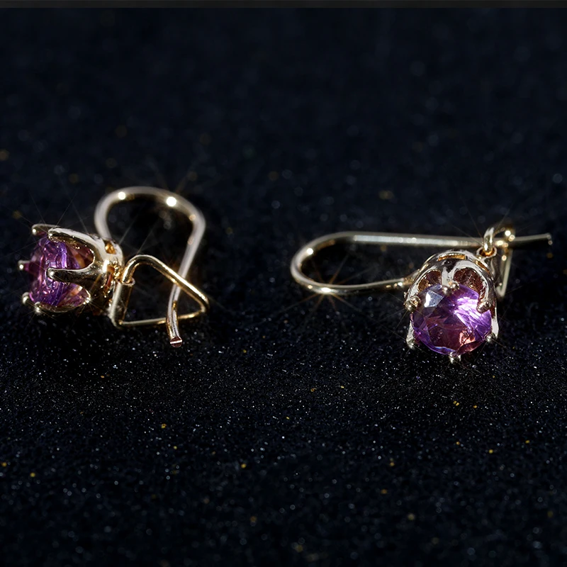 New Fashion Earrings for Women Gold Plated Natural Purple Amethyst Dangle Stud Vintage Earring Party Gifts Jewelry