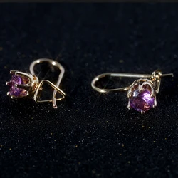 New Fashion Earrings for Women Gold Plated Natural Purple Amethyst Dangle Stud Vintage Earring Party Gifts Jewelry