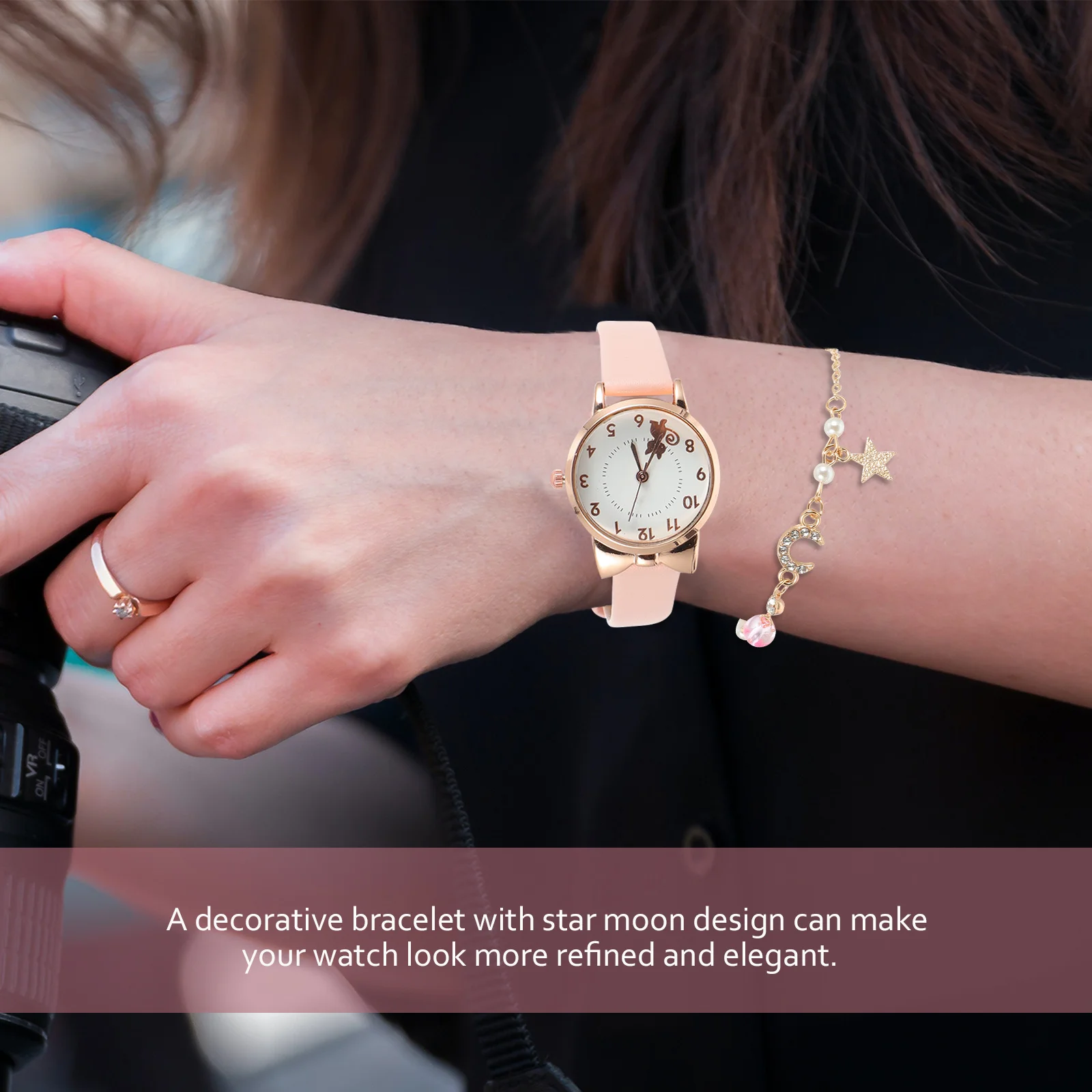 

1Set Feline Quartz Watch for Women Moon Design Bracelet Set Refined Band Wristwatch Birthday Christmas Gift Accessory