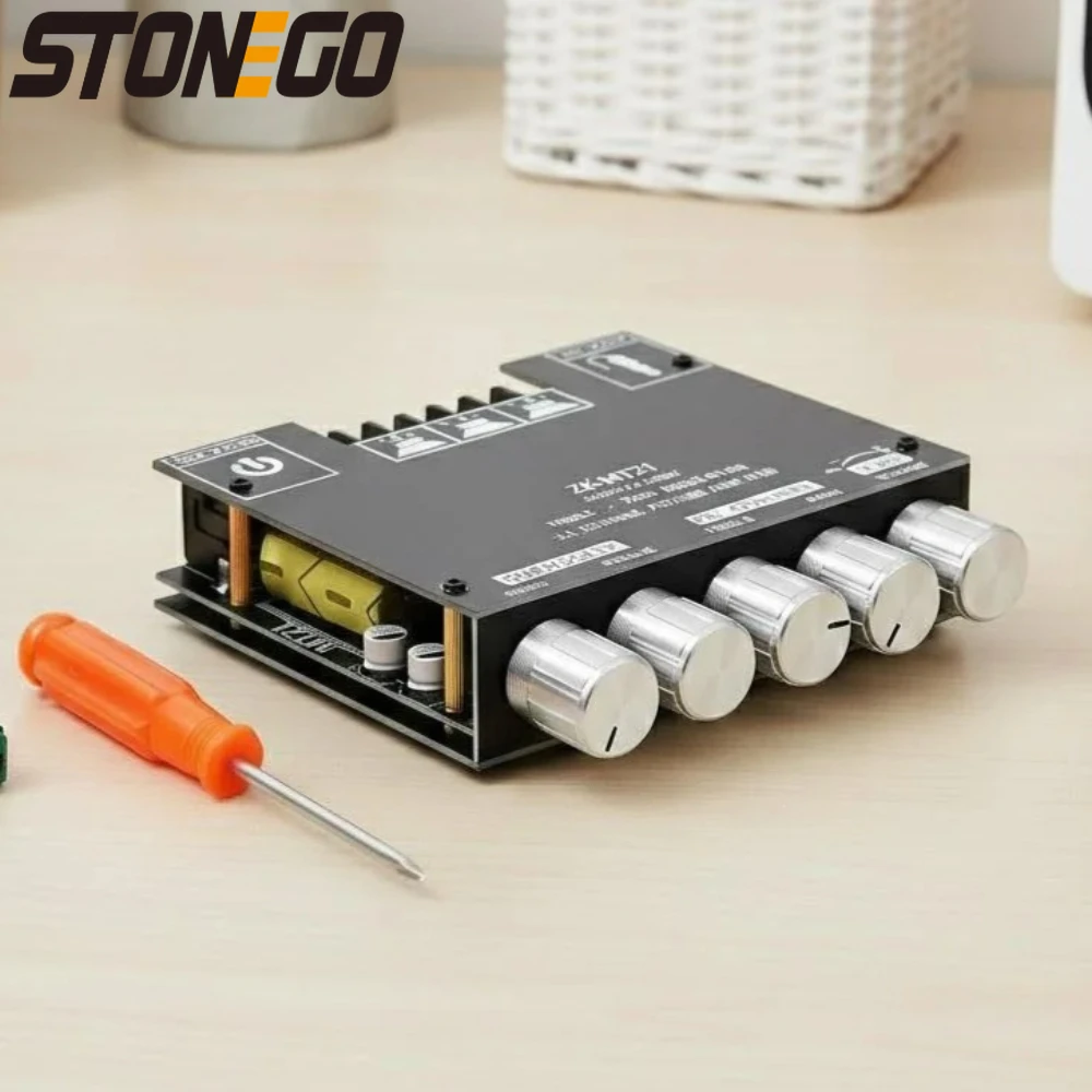 

Bluetooth-усилитель 2.1-канальный 50Вт x 2, 100Вт для сабвуфера, 12В-24В, с регулировкой басов и высоких частот, DIY модуль аудиосистемы для домашнего кинотеатра