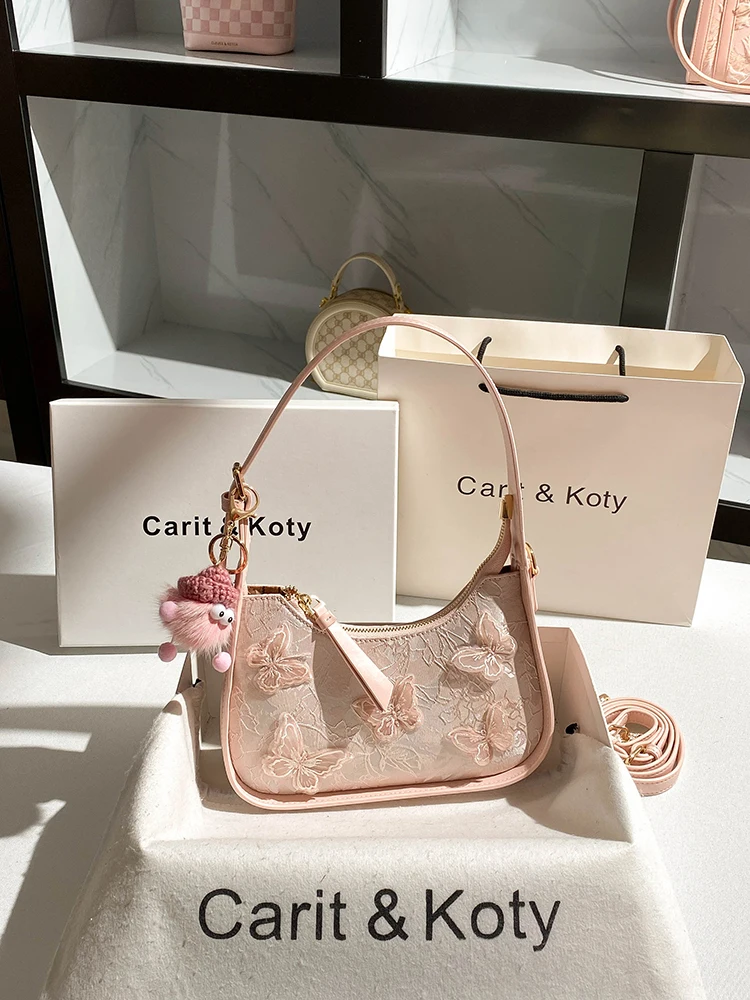 

New Fashion and Popular Shoulder Bag with Beautiful Butterfly Lace Design Women Versatile and Luxury Half Moon Bag for Party