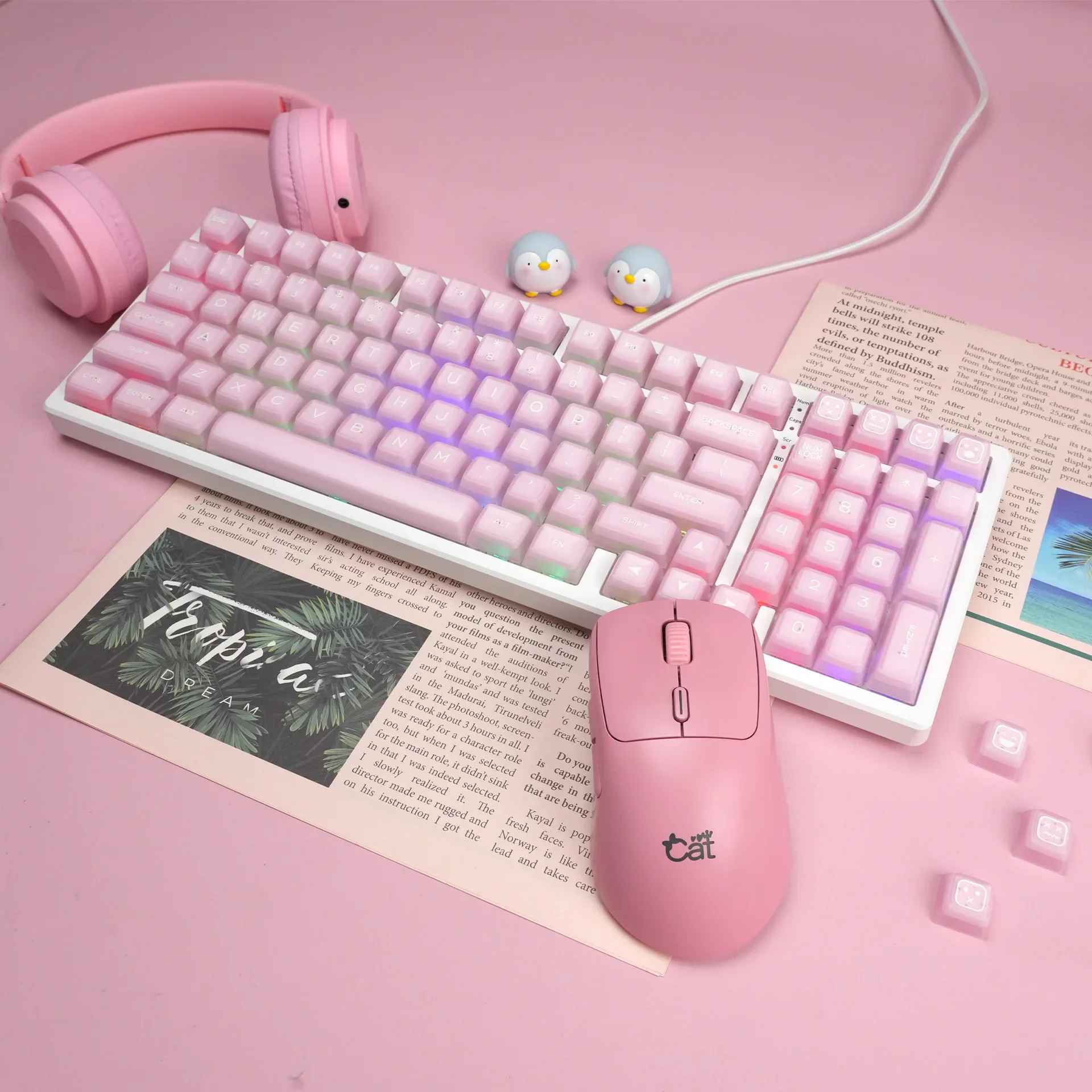 Crystal Pudding Keycaps 142 Keys SA Highly Dual Color Translucent Pink Keycaps for MX Switch Gaming Mechanical Keyboard Keycap