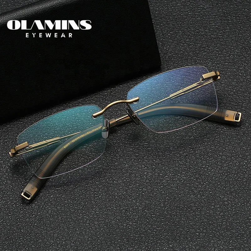 

OLAMINS​ Rimless Design Small Fashion Trendy Men Women Designer Shades 2024 Vintage Customized Optical Frames 80817