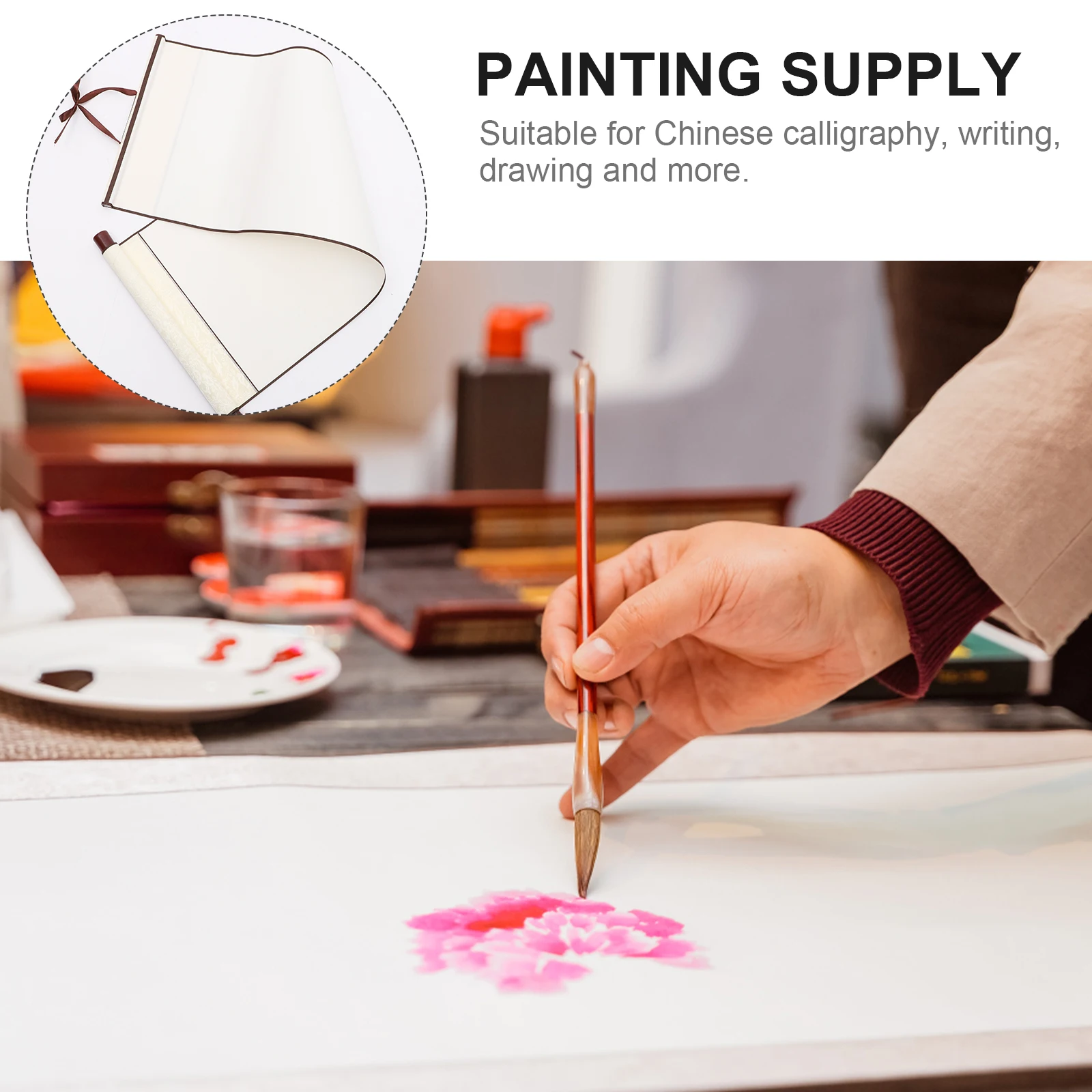 

1Pcs Blank Mounting Scroll Chinese Xuan Paper Calligraphy Practicing Paper Thickened Drawing Painting Art Wall Scroll Accessory