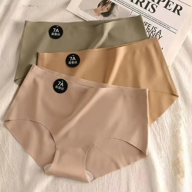 3Pcs Women Ice Silk Panties Smooth Comfortable Underwear Breathable Briefs Lightweight for Sensitive Skin