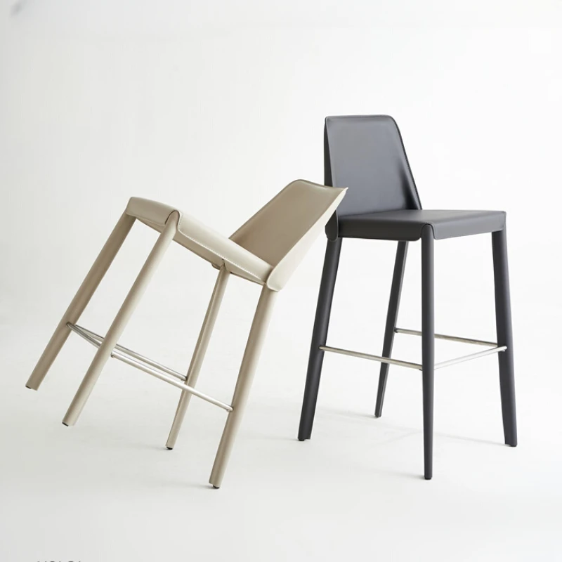 Simple modern bar chair saddle leather high chair home  gray designer model sitting height 65 chairs