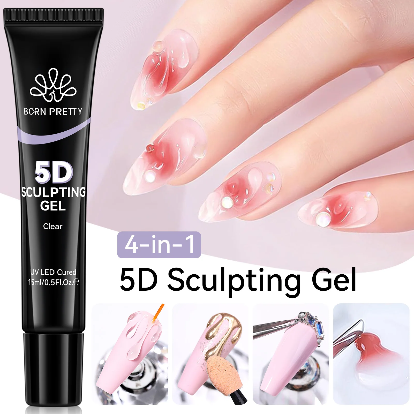 

BORN PRETTY 1/2/3 шт. 5D гель-лак для ногтей 15 мл, формирование, резьба, прозрачная формовочная живопись, дизайн ногтей, водостойкий Ge