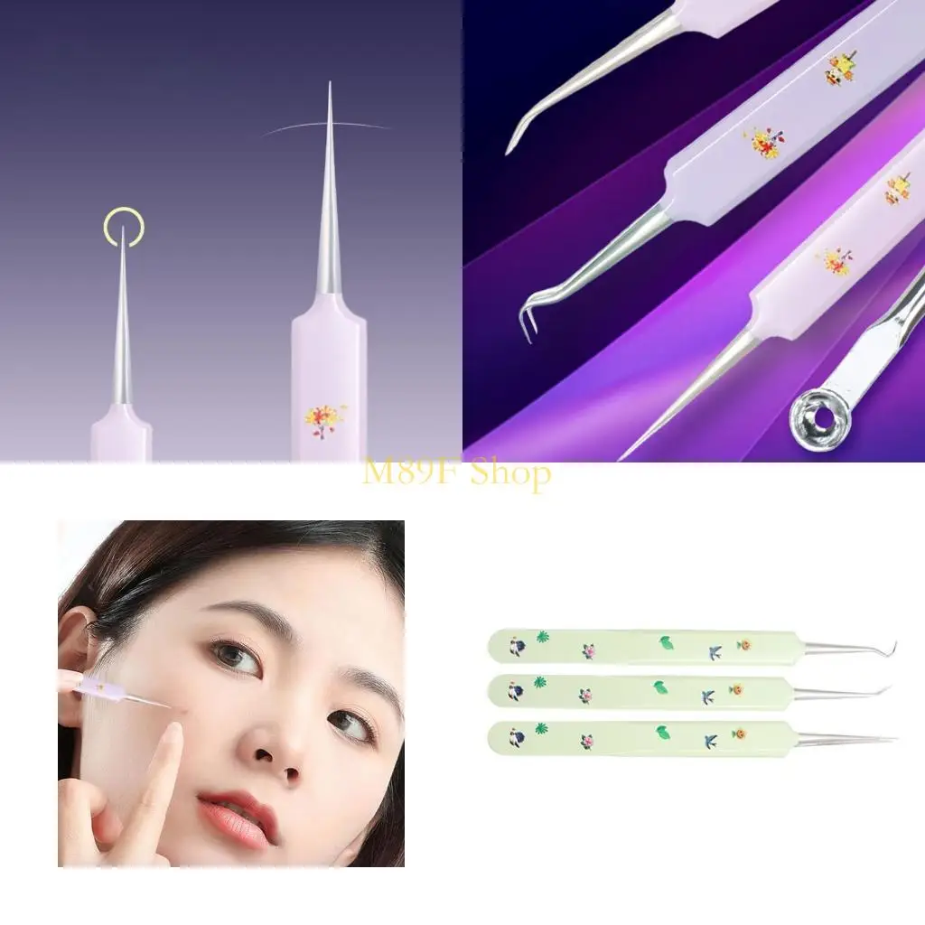 M89F 3 Pcs Acne Removal Blackhead Tweezers Blackhead Extractor for Daily Use
