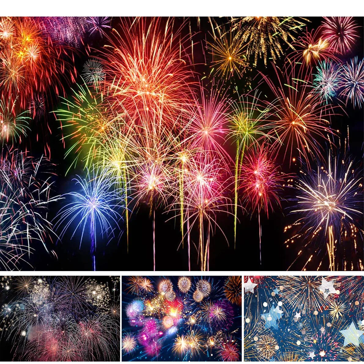 Colorful Fireworks Celebrate Happy New Year Birthday Portrait Photo Background Photographic Backdrop for Photo Studio