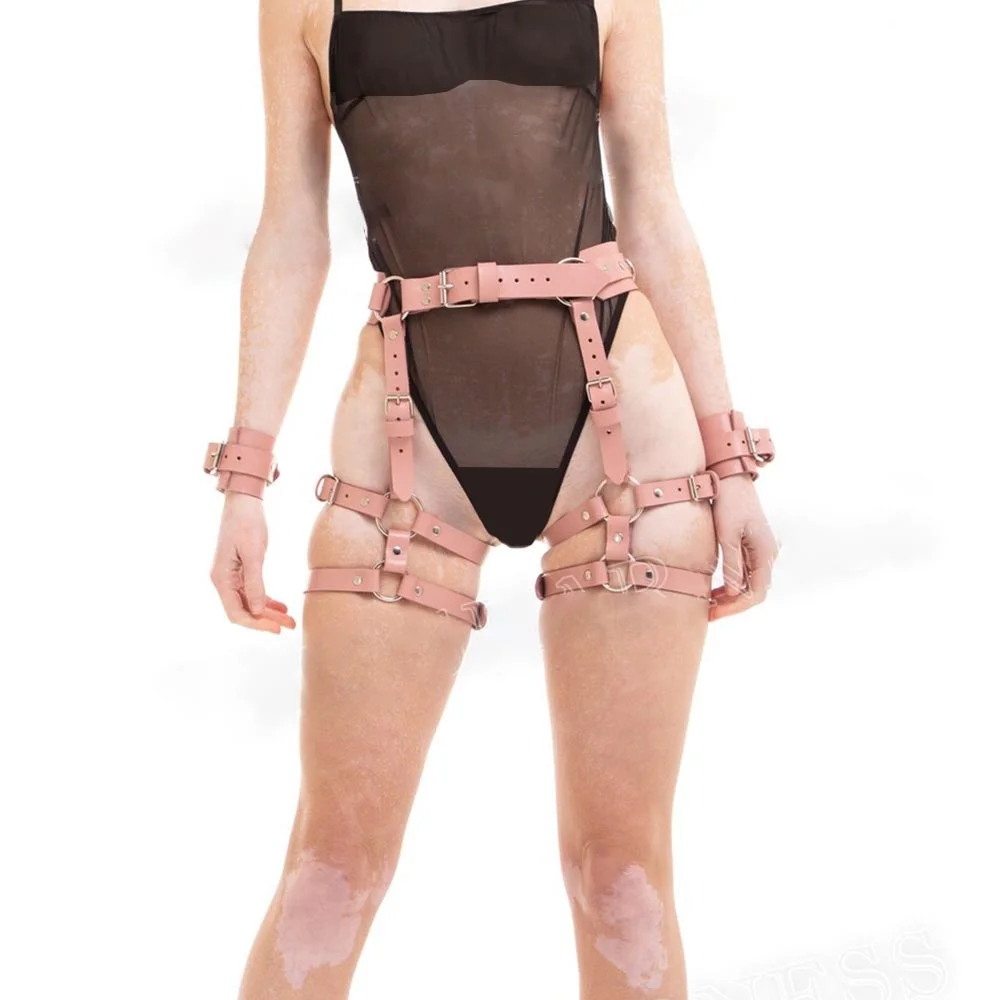 Jarretelles sexy SFP pour femmes, ceinture d\'épée de cuisse rose, bondage corporel en cuir PU, sangle de jambe gothique, accessoires de vêtements de