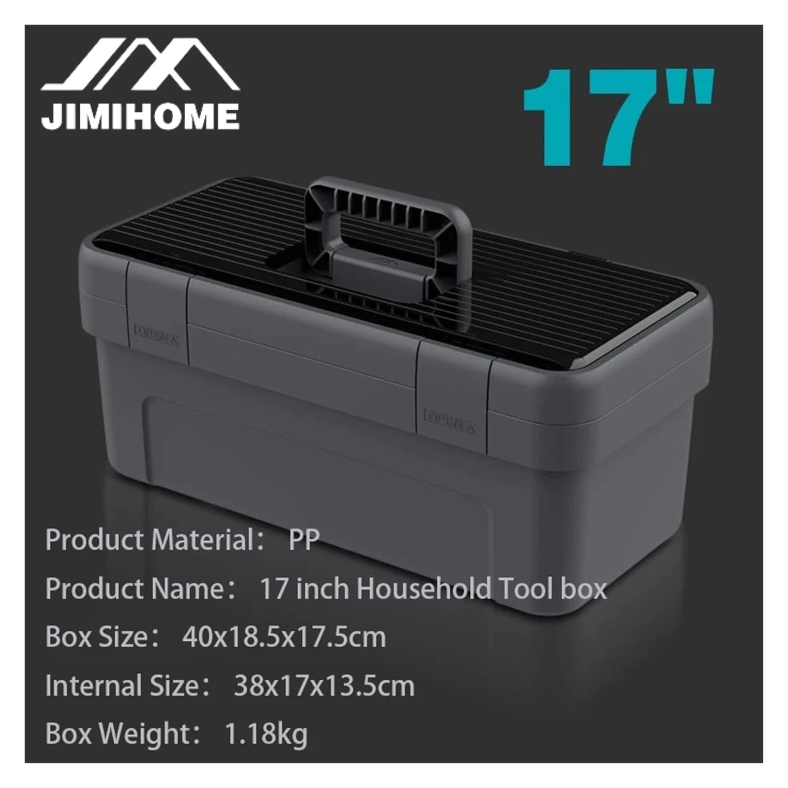 JIMIHOME 17'' 2 Layer Portable Toolbox Organizer Tool Set with Removable Tray Storage Case High Capacity