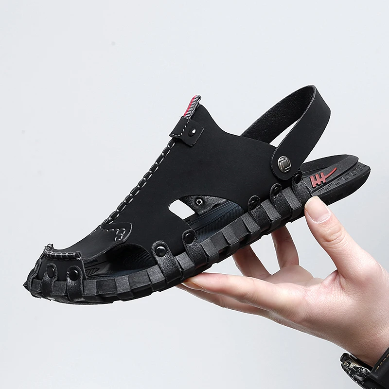 

Мужские уличные повседневные пляжные сандалии-шлепанцы больших размеров с закрытым носком, двусторонние, с дышащей подошвой из ПВХ, летние