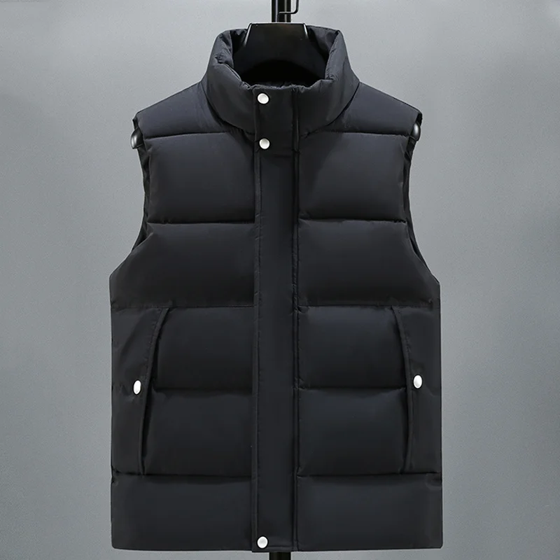 

Men's Padded Vest Winter 2023 Fashion Stand Collar Thick Warm Black Sleeveless Jackets Brand Plus Size Korean Style Waistcoat