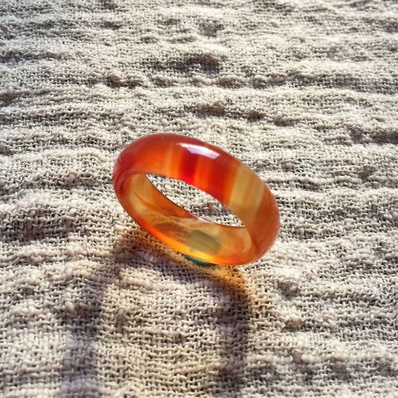 

Ice Jade Agate Orange Ring, Wealth Attracting Plain Band, Women's Sports Ring, Free Gift