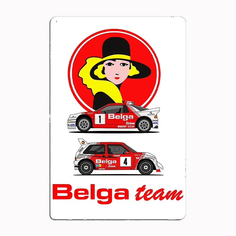 Belga team 86 Droogmans Duez Vintage Rally Racing Car Metal Sign Posters Garage Custom Home Decor Room Decoration Wall Decor