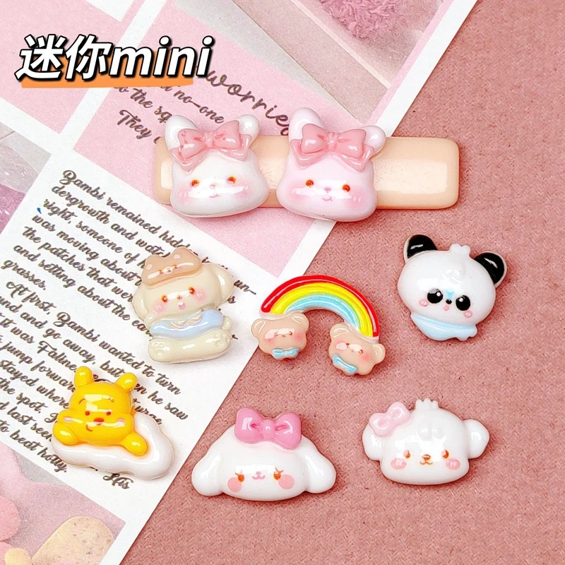 10 Pcs New Mini Cute Cartoon Animal Little Bear Rainbow Rabbit Resin Clip Book DIY Jewelry Hairpin Headrope Decoration Craft C27