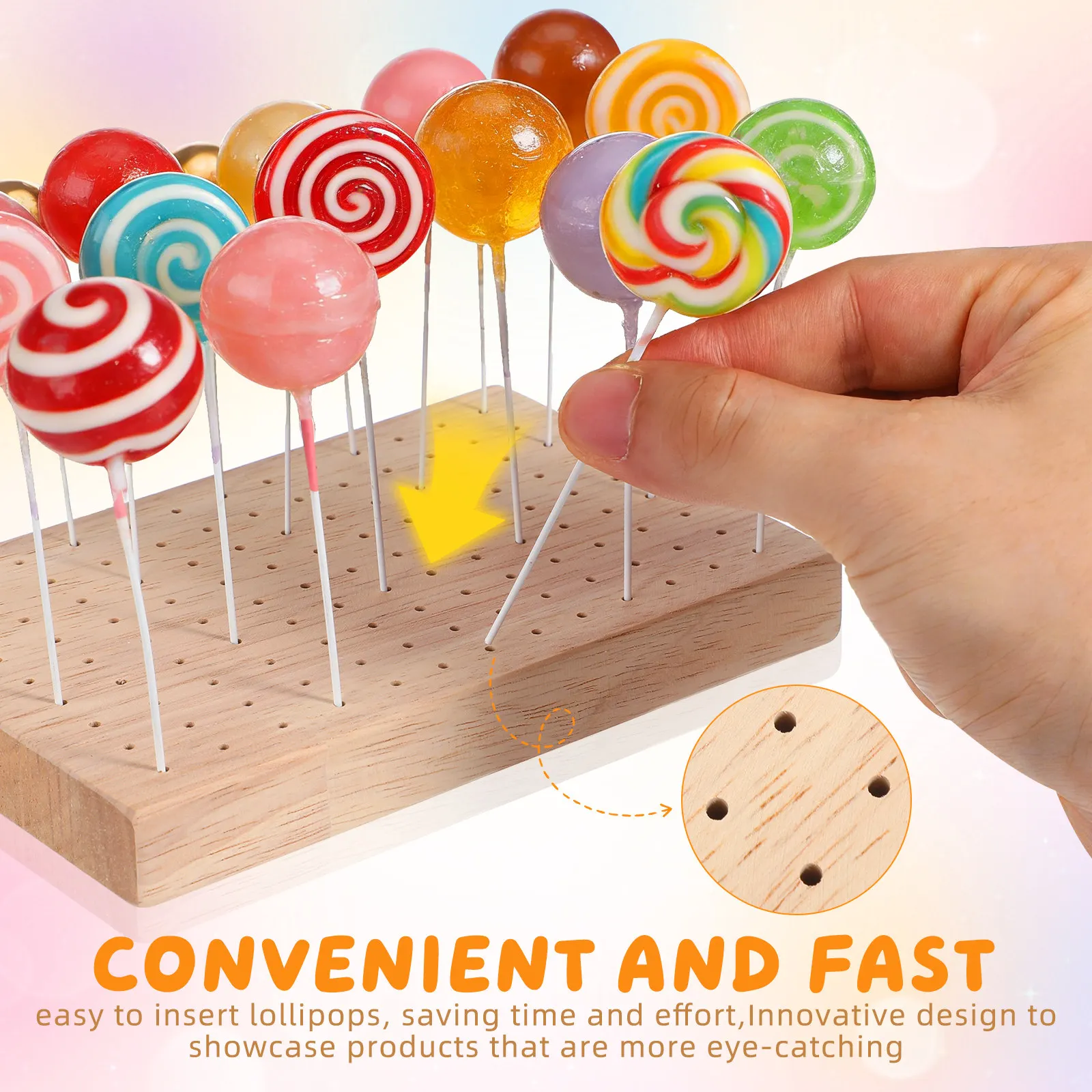 Wooden Spiral Potato Lollipop Candy Fruit Skewers Display Stand for Snack Stalls Malls Supermarkets Catering Events Appetizer view 5