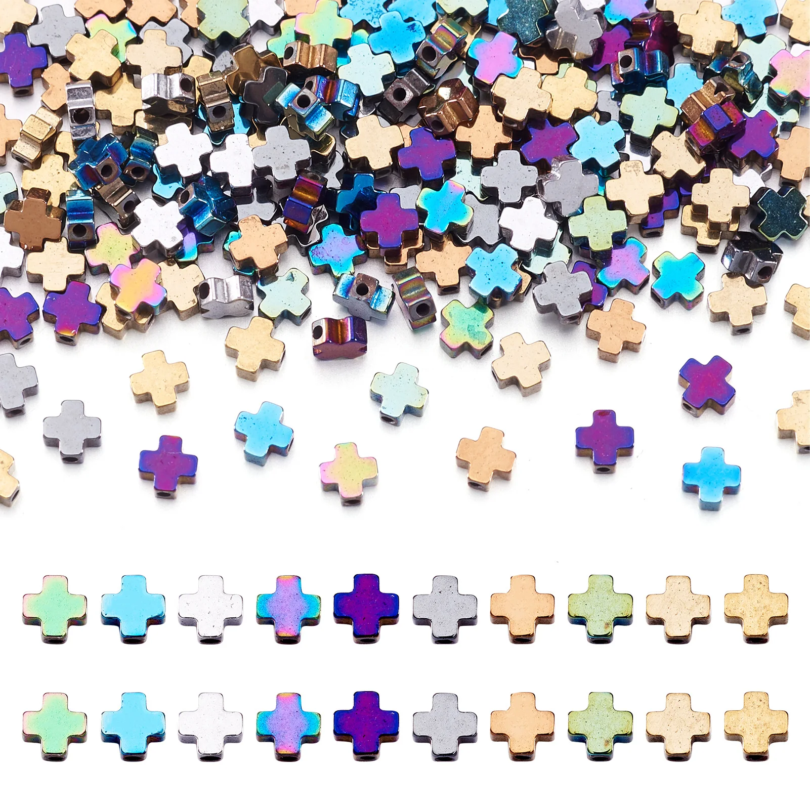 

200Pcs Electroplated Synthetic Non-magnetic Hematite Beads Cross Mixed Color for Making DIY Jewelry Necklace Bracelet Earring