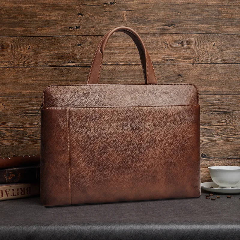 Men's Briefcase Genuine Leather Vintage Tote Bag Large Capacity Laptop Bag Business Commuter Bag