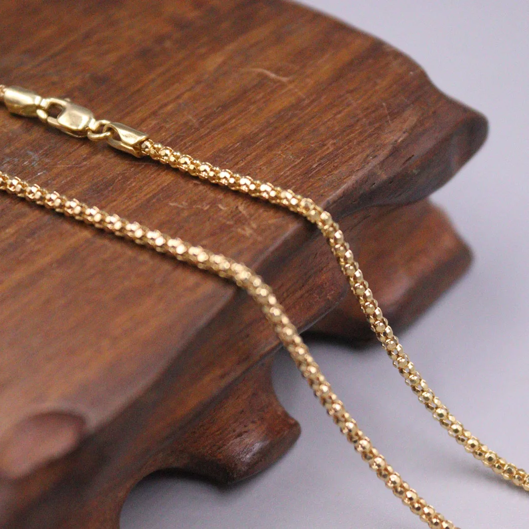 Real 18K Yellow Gold Necklace For Women Men 2mm Popcorn Chain 24inch /6g Au750