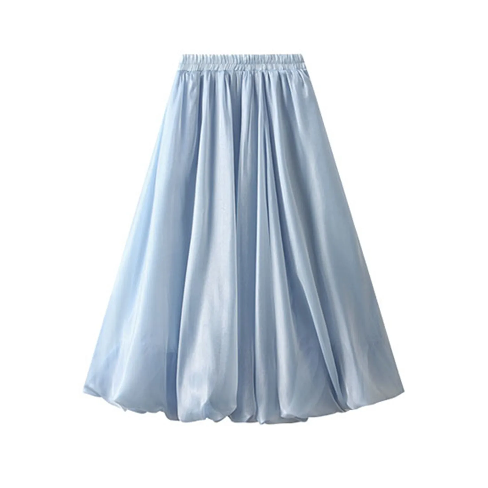 

Autumn Bright Silk Pearlescent Flower Bun Large Swing Skirts Women's Veil Long Skirt New Fashion Design Lantern Umbrella Skirt