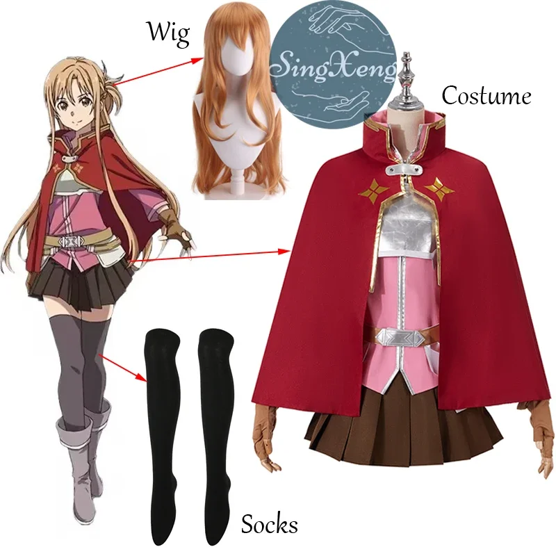 SingXeng Anime Sword Art Online Yuuki Asuna Cosplay traje capa Falda corta chaleco mujer vestido traje de Halloween personalizado