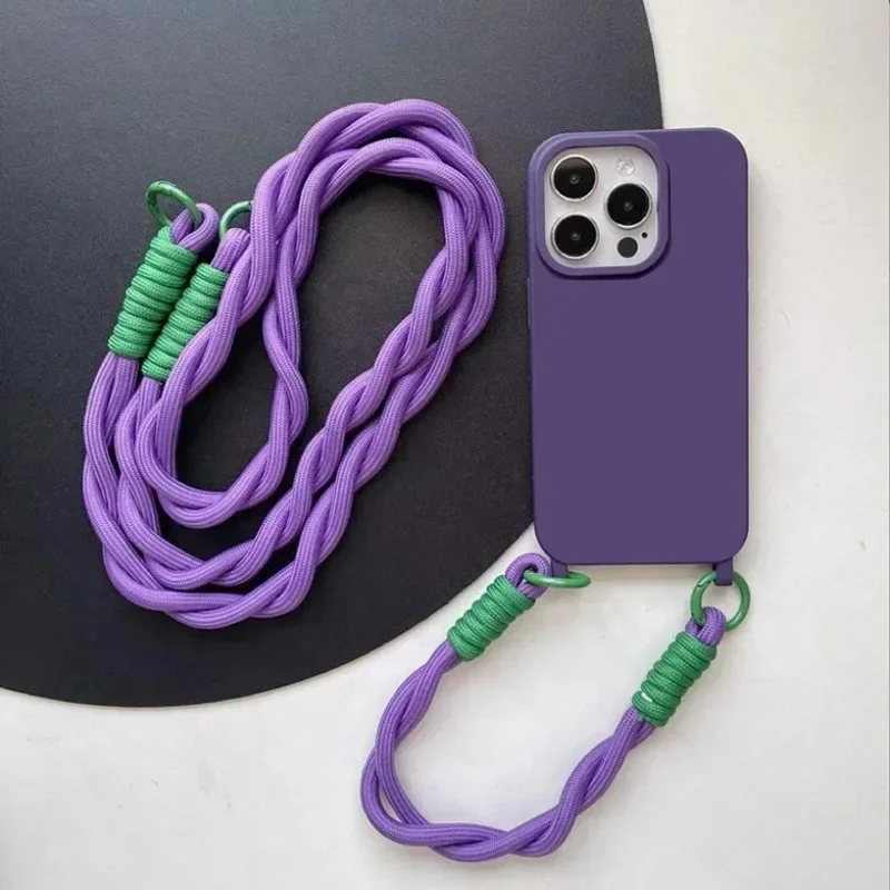 

Crossbody Lanyard Necklace Wrist Strap Silicone Phone Case For iphone 16 15 14 13 12 11 15 Pro X XS Max XR Cover