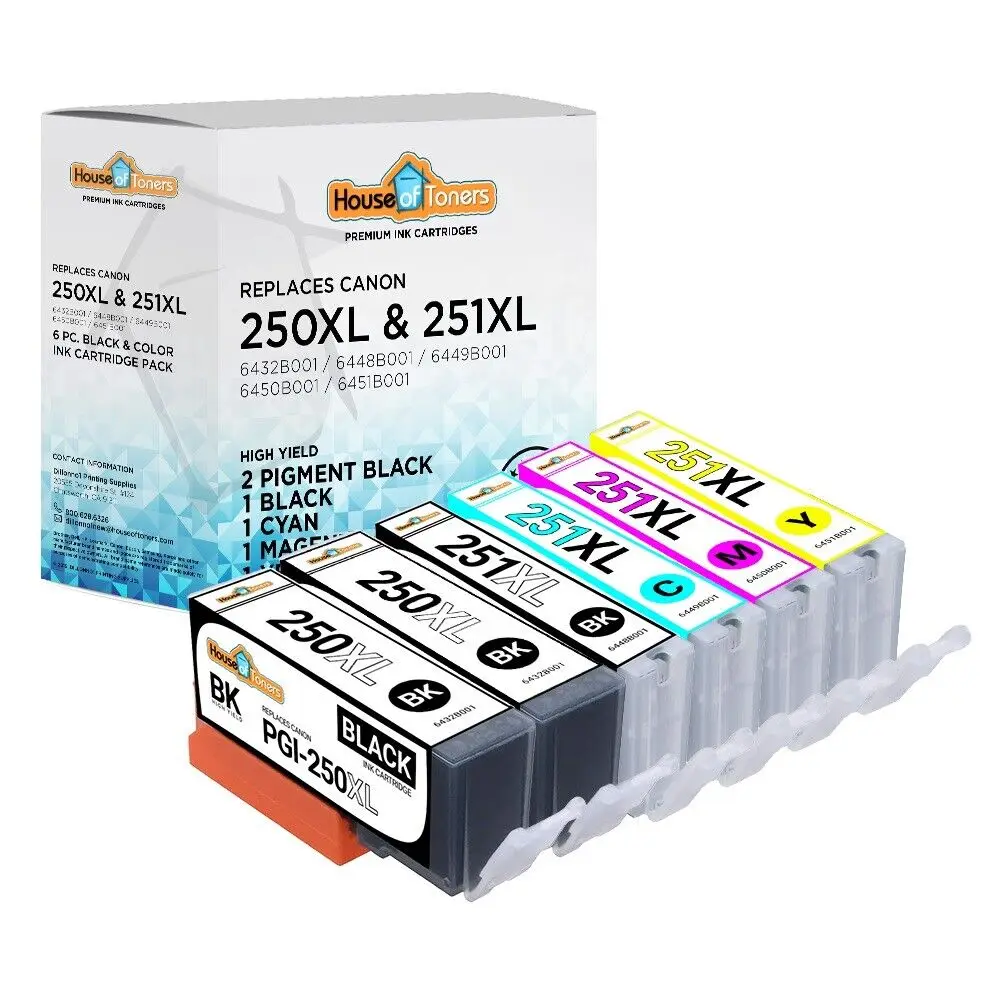 6pk PGI-250XL CLI-251XL Ink Cartridges for Canon PIXMA iP7220 iP7820 iX6820