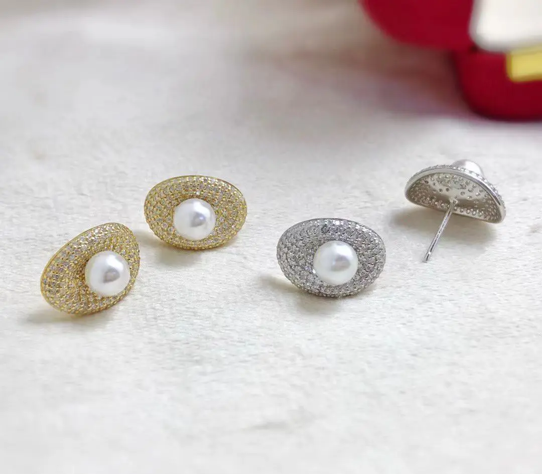 Wholesale S925 Sterling Silver Earrings Mount Findings Settings Base Mounting Parts Accessory for 4-5mm Pearls 5 pairs/lot