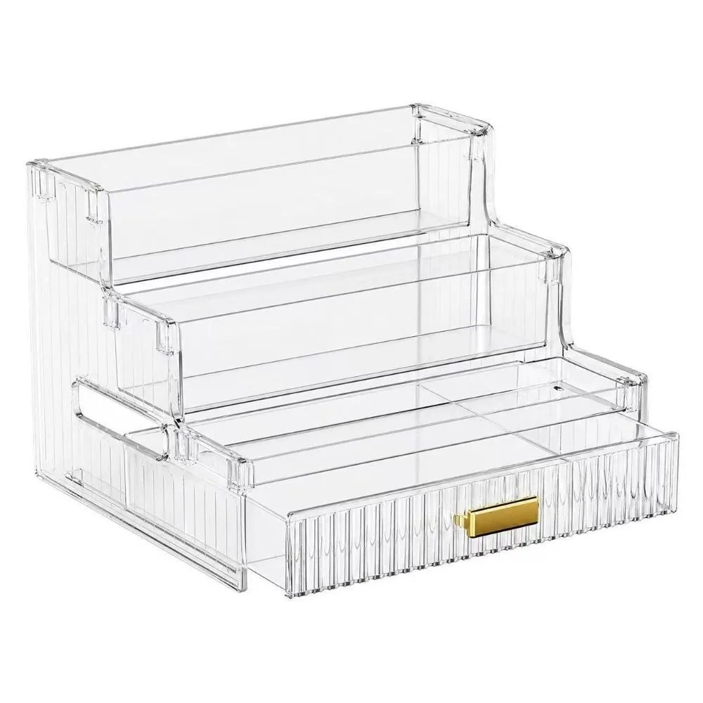 Clear Mini Figures Display Holder PET 3/4 Layers Jewelry Cosmetic Storage Tray with A Drawer Durable Space Save