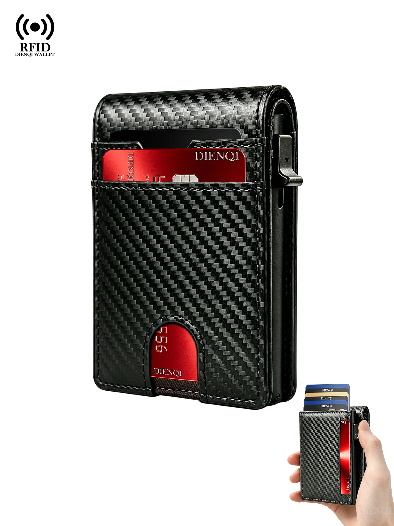 Karbonfaser-Geldbörse mit Magnetkartenhalter, RFID-Schutz, Automatischer Pop-Up-Mechanismus, Ausweis- und Kreditkartenhalter, Geldbeutel, Bifold-Geldbörsen für Herren