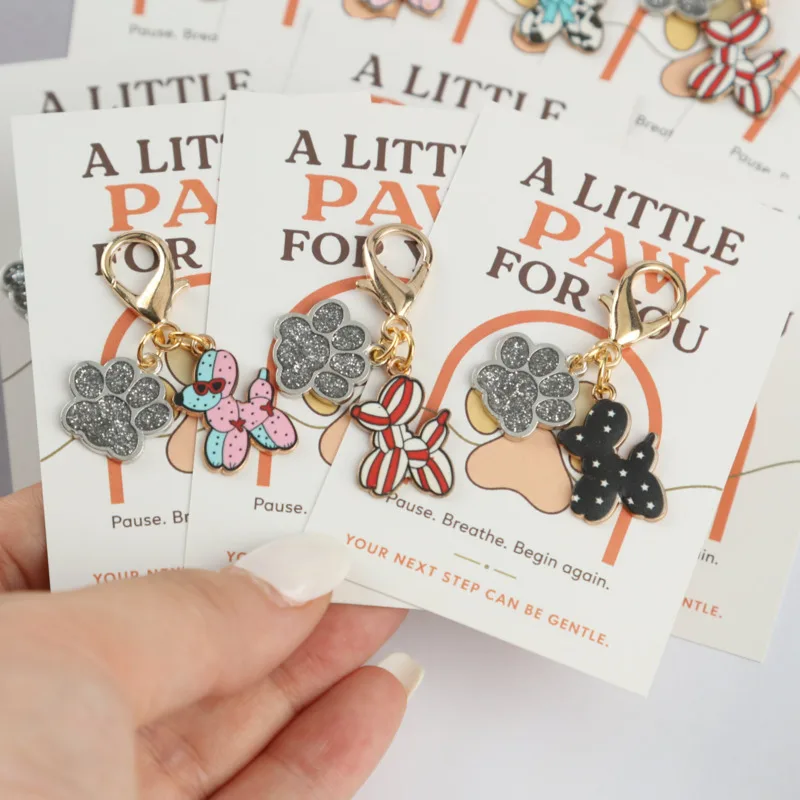 12pcs 2dInteresting Animal Series Dog with Dog Paw Keychain Set Comes with a fierce dog paw card A good luck gift for family and