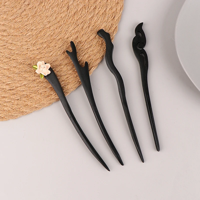 Retro Hair Clips Pins Women Wood Hair Sticks Natural Chopstick Shaped Hairpin Classic Ethnic Girl Hair Accessories Jewelry