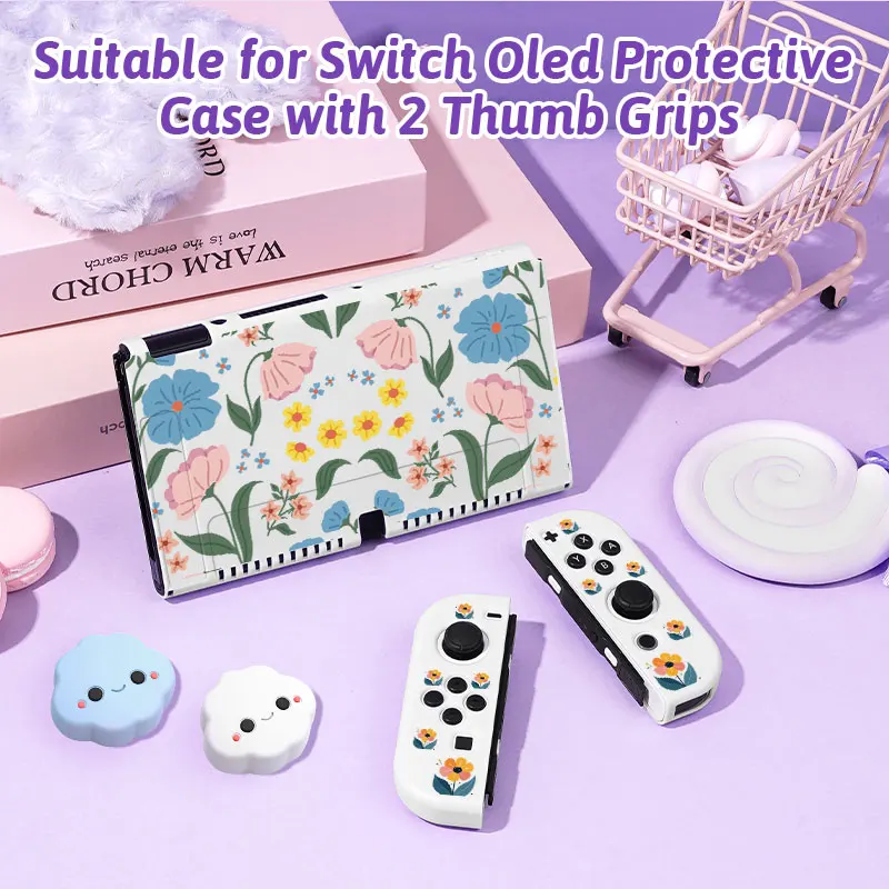 Protective shell for SwitchNS/OLED,includes 2 cloud-shaped joystick caps,high-quality shell,detachable portable protective shell