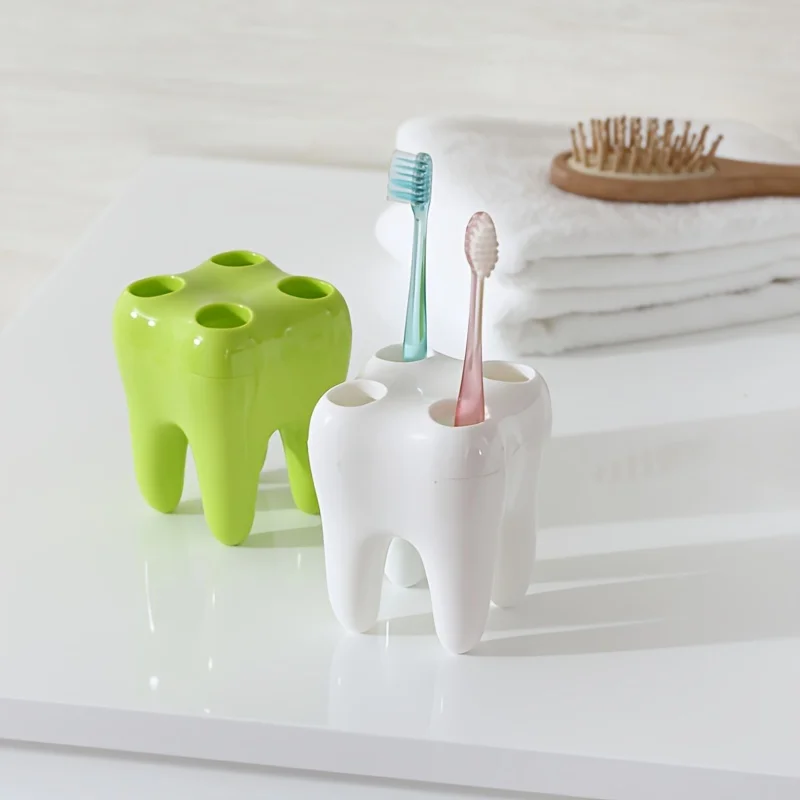 1pc Cute Tooth-Shaped Plastic Toothbrush Holder, Multi-Functional Bathroom Organizer, Dental Decor With Smile Design For Kids