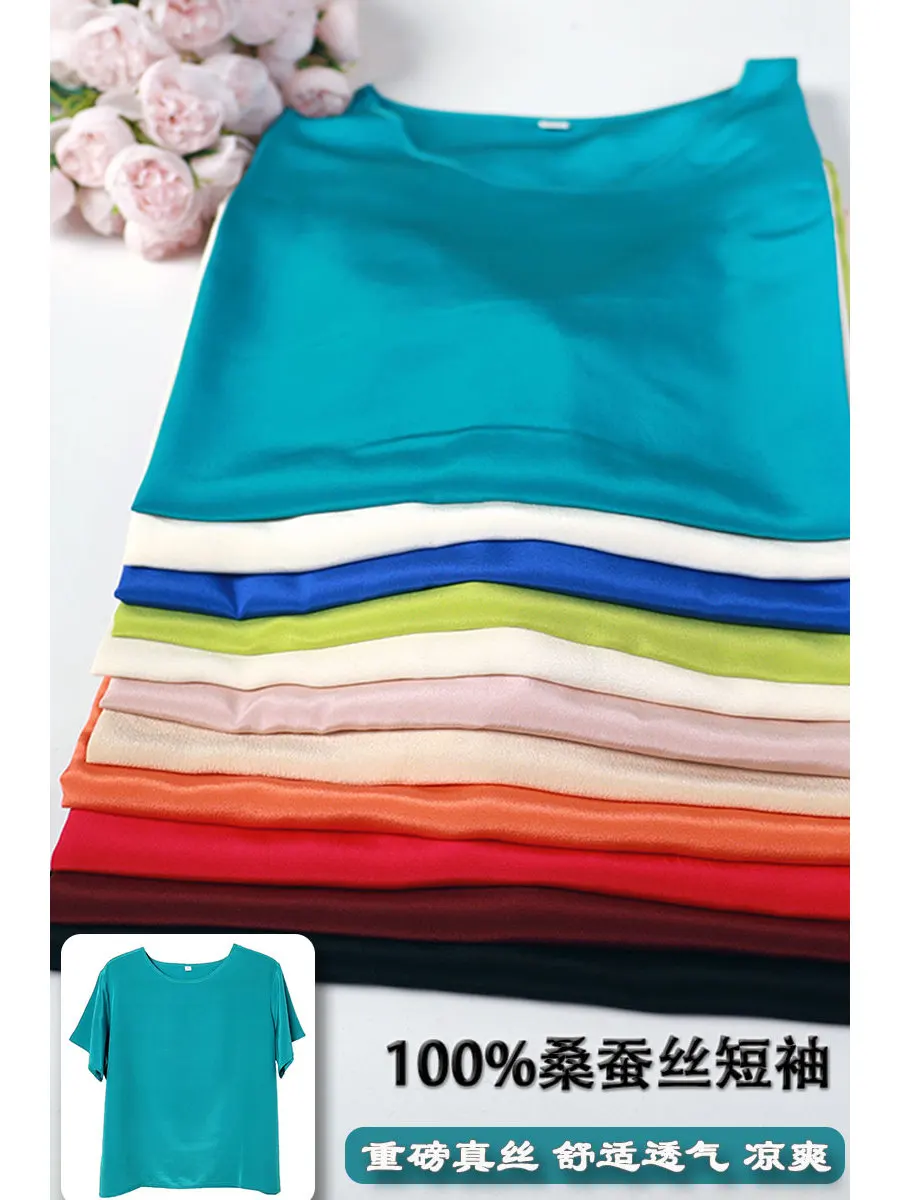 Crepe silk short-sleeved T-shirt round neck women's mulberry silk top, light, comfortable and breathable summer mom outfit view 4