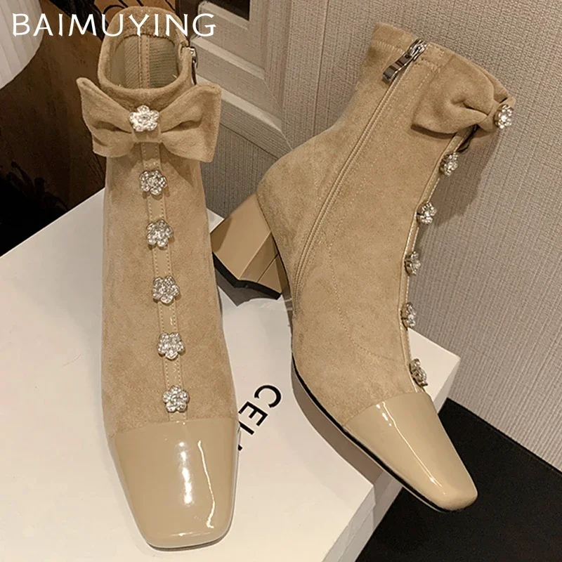 Suede Women Ankle Boots High Heels Chunky Shoes Woman 2025 Trend Winter Fashion New Brand Casual Walking Cozy Punk Female Botas