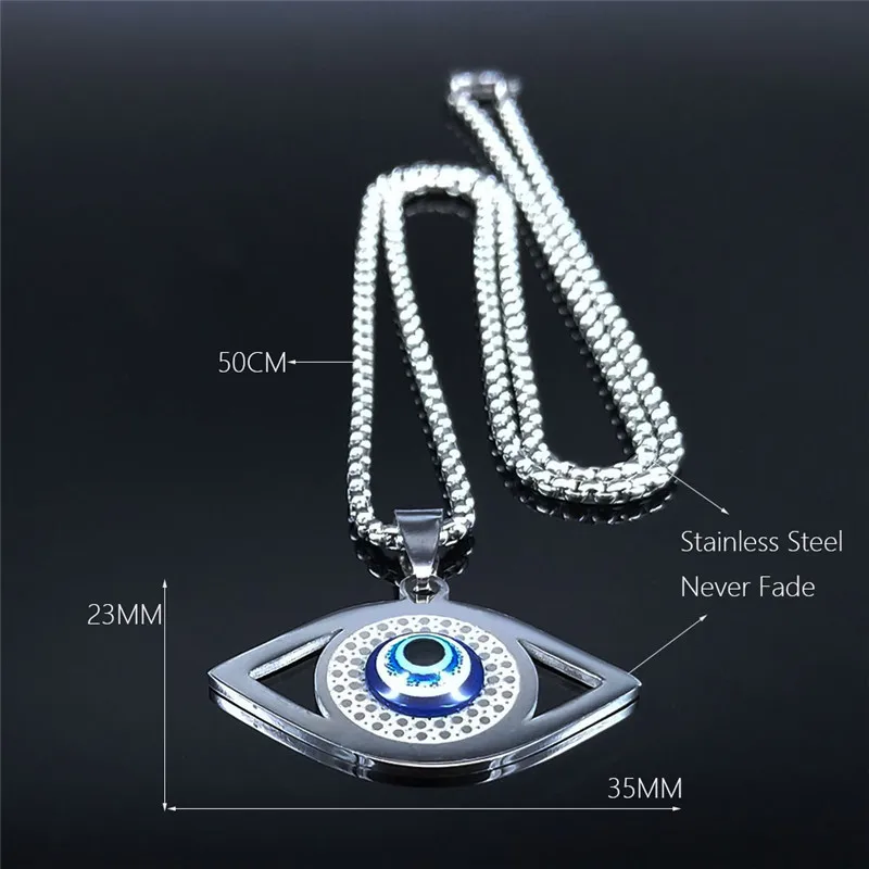 Islam Hamsa Evil Blue Eye Necklace Stainless Steel Turkish Eye Chain Bracelet Greek Jewelry Ojo Turco Acero Inoxidable N1137S02 - view 6